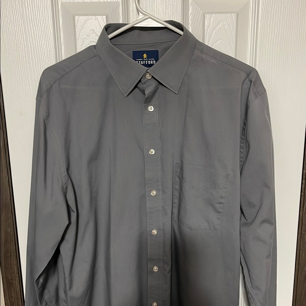 Stafford Gray Dress Shirt Classic Cotton Blend